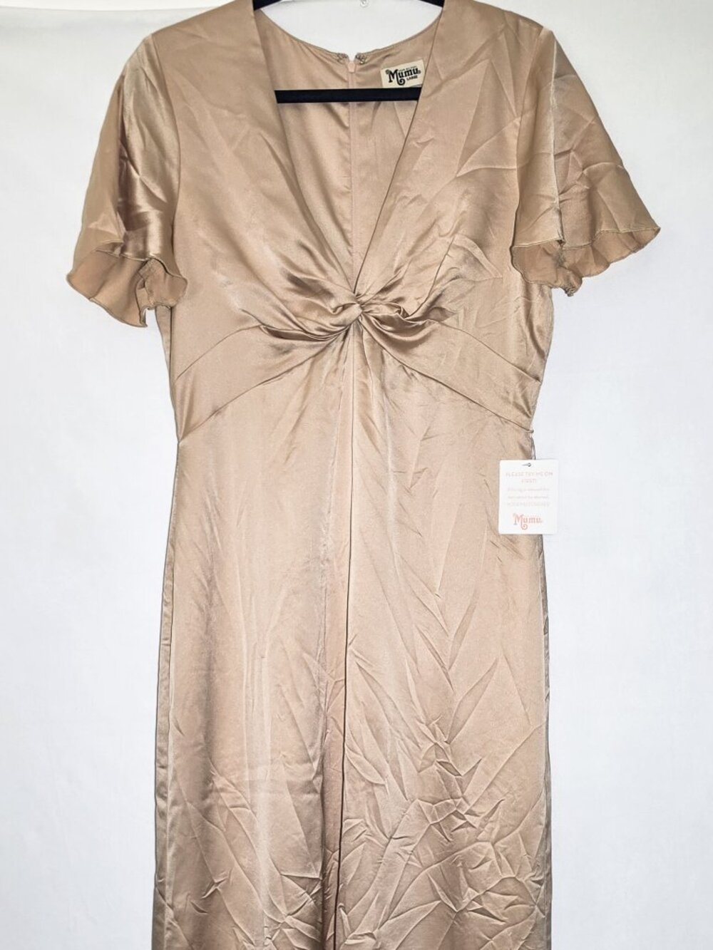 LARGE NWT Show me your mumu Rome Twist Gown gold satin dress bridesmaid formal
